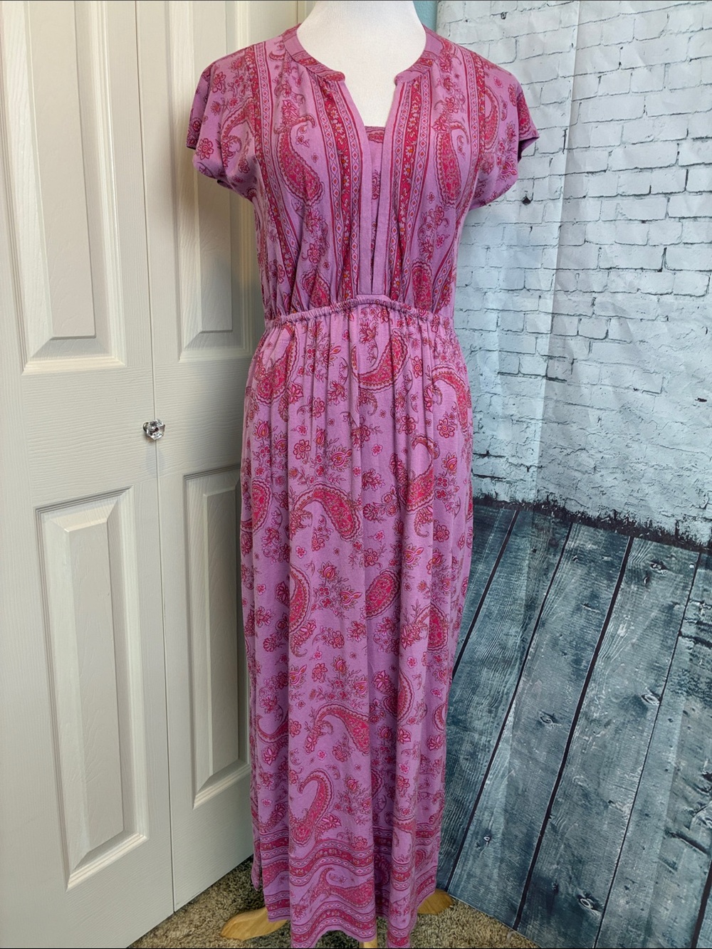 Pure Jill Border Print Maxi Dress Small Petite Pink Purple Paisley Casual NWT - Picture 4 of 16